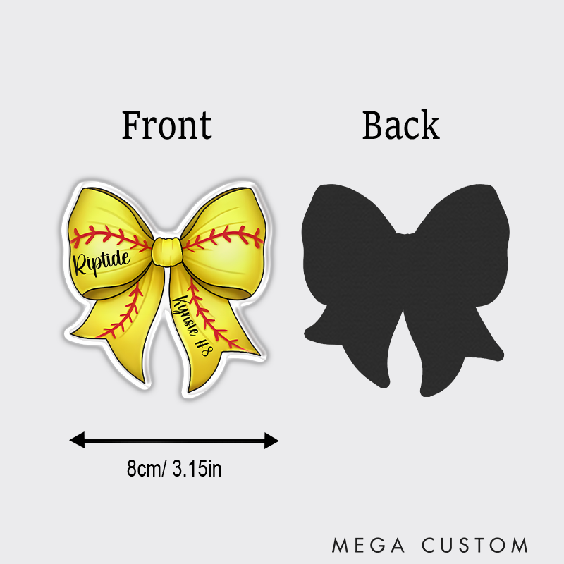 Personalized Softball Refrigerator Magnet with Custom Name Number Team Name and Yellow Bow Stitching Design