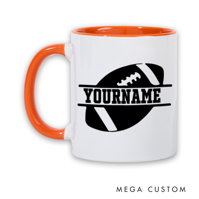 Personalized American Football and Rugby Mug with Custom Name and Bold Graphic Design