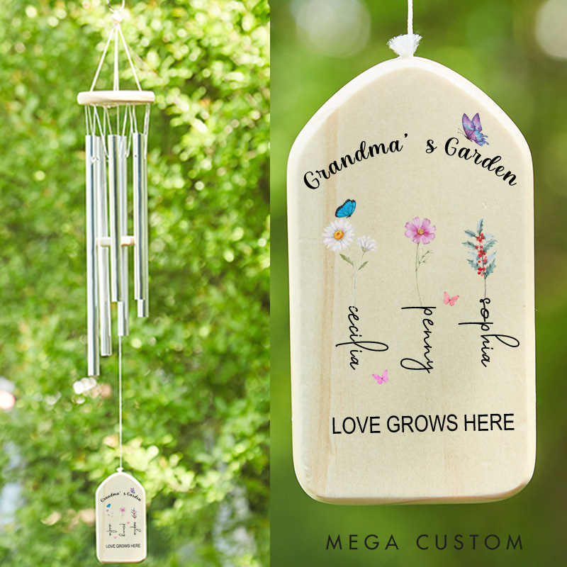 Personalized Grandmas Garden Wind Chimes Custom Memorial Chime Bereavement Gift for Loss of Loved One Outdoor Remembrance Gift for Funeral