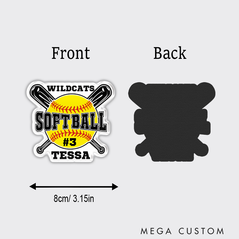 Personalized Softball Refrigerator Magnet with Custom Team Name Player Name Number and Crossed Bats Design