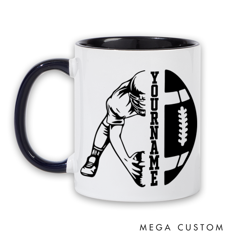 Personalized American Football Mug with Action Pose and Custom Name Design