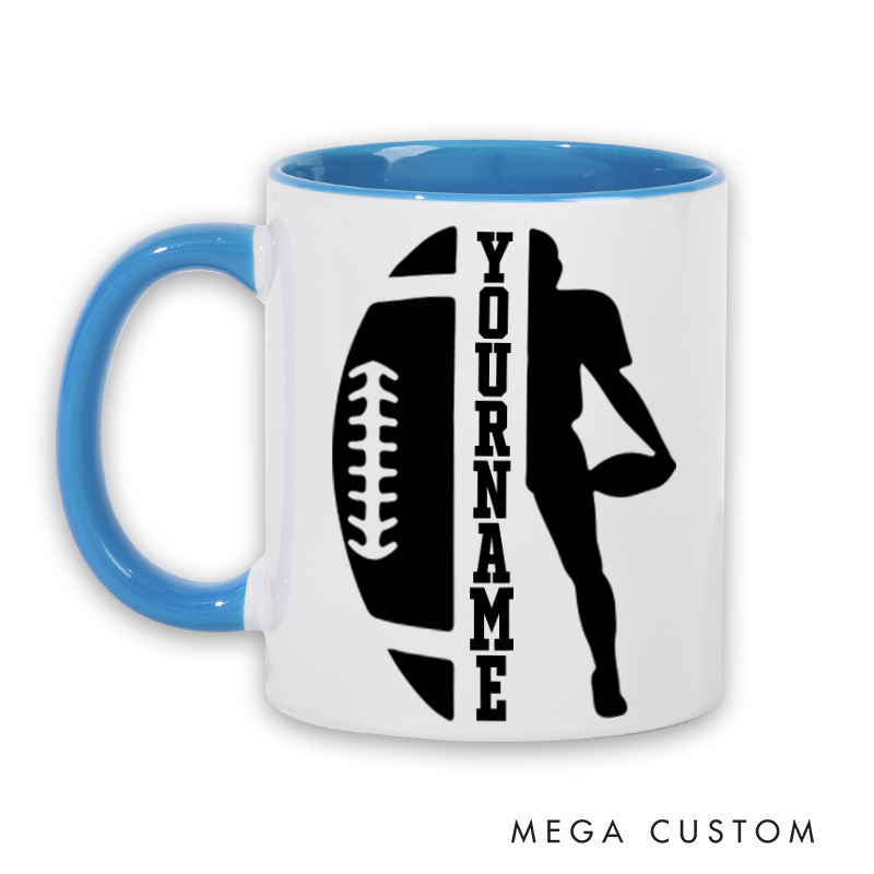 Personalized American Football and Rugby Player Design Mug with Custom Name