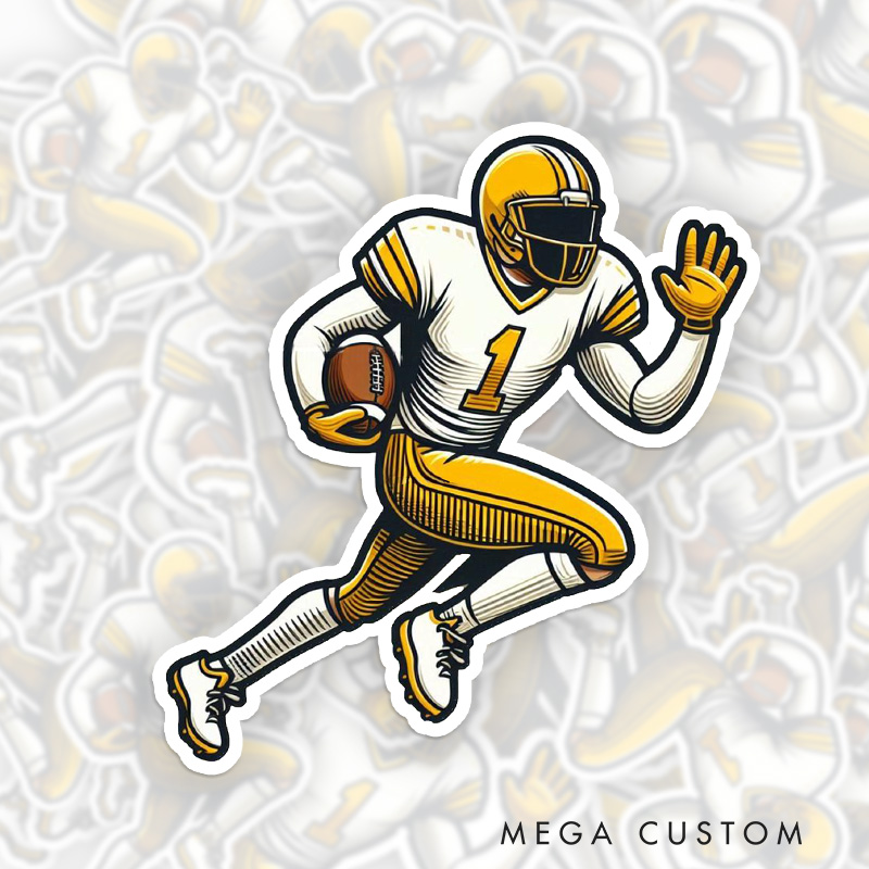 Personalized American Football Player Sticker with Custom Number for Sports Enthusiasts