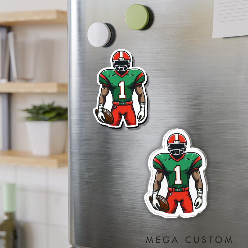 Personalized American Football Player Fridge Magnets with Custom Jersey Number for a Vibrant Sports Look