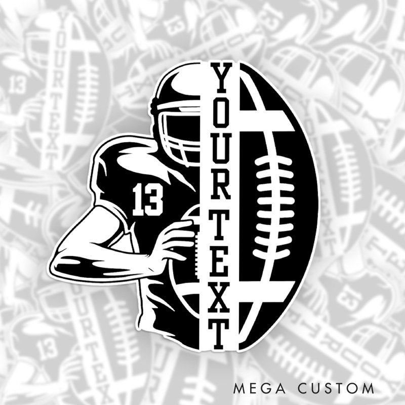 Personalized American Football Player Design Sticker with Custom Player Name and Number