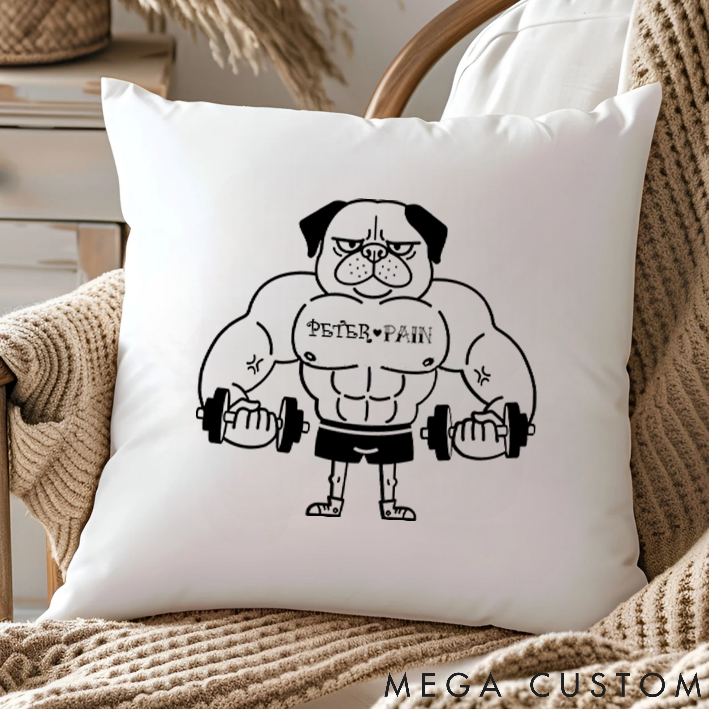 Personalized Muscle Dog Pillow with Peter Pain Gym for Fitness Enthusiasts Bodybuilders and Gym Lovers
