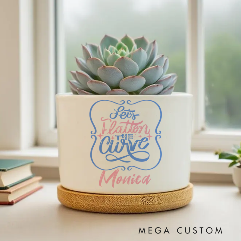 Personalized Nurse Planter Let's Flatten the Curve Design Custom Flower Pot