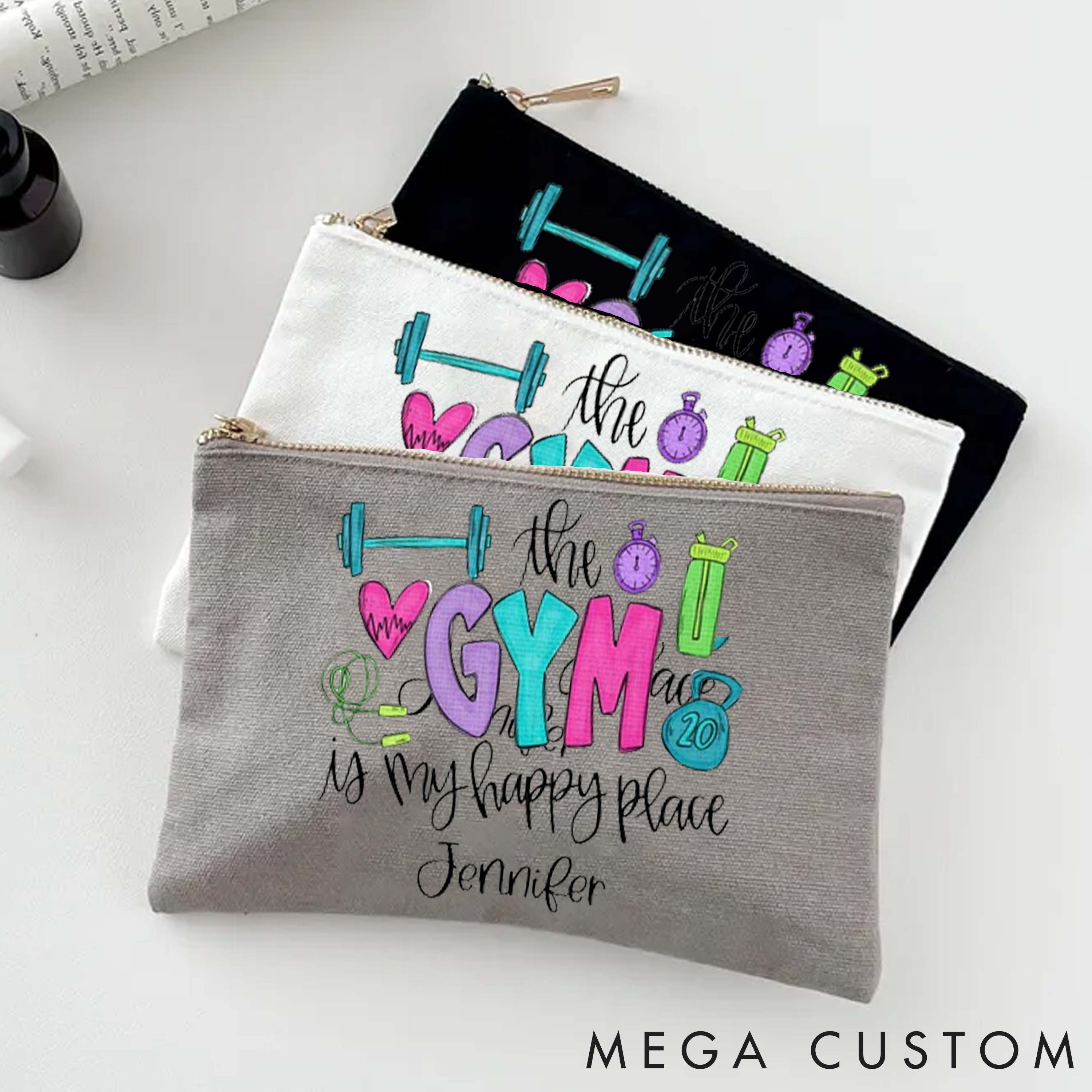 Personalized Gym Makeup Bag with Fitness Themed for Fitness Enthusiasts Bodybuilders and Gym Lovers