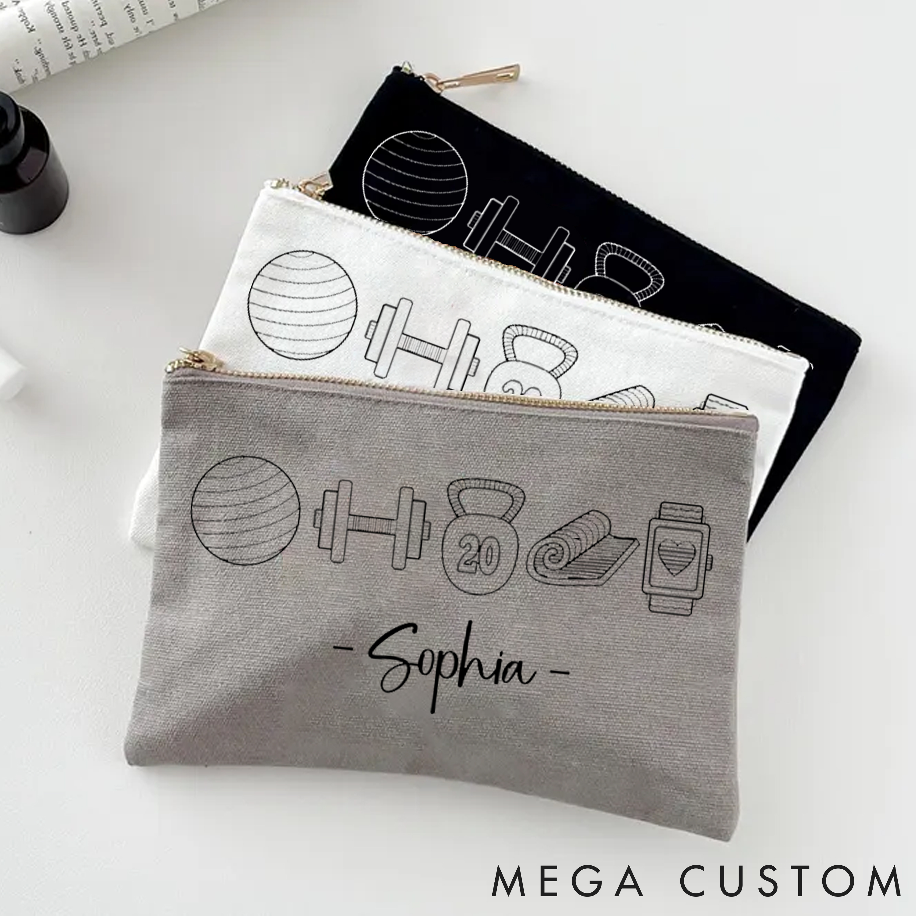 Personalized Fitness Icon Makeup Bag with Sleek Design for Fitness Enthusiasts Bodybuilders and Gym Lovers