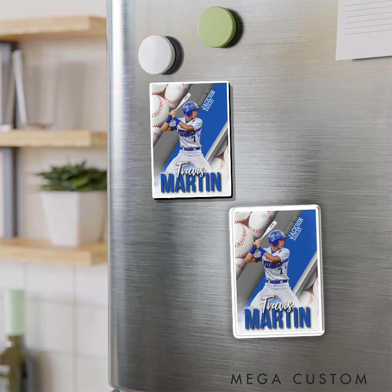 Personalized Baseball Photo Fridge Magnets with Custom Text for Senior Graduation Keepsake