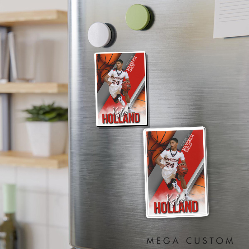 Personalized Basketball Photo Fridge Magnets with Custom Text for Senior Graduation Keepsake