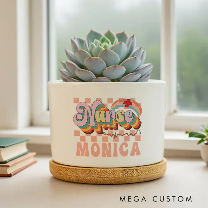 Personalized Nurse Planter Rainbow Nurse Design Custom Flower Pot