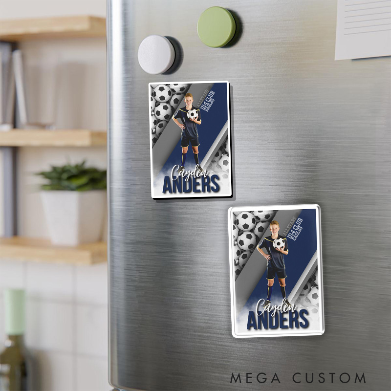 Personalized Soccer Photo Fridge Magnets with Custom Text for Senior Graduation Keepsake