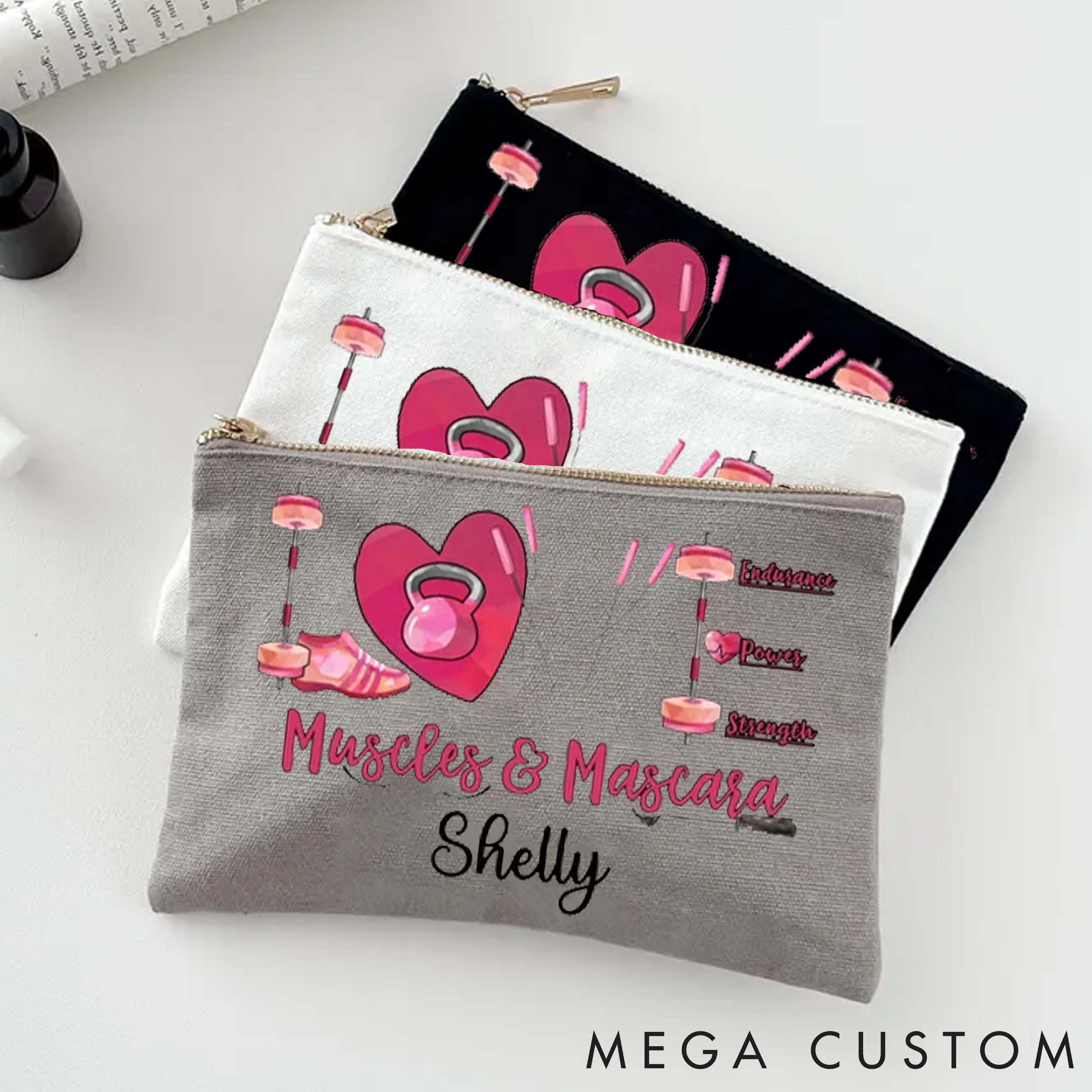 Personalized Muscles Mascara Makeup Bag with Fitness Pouch Name for Fitness Enthusiasts Bodybuilders and Gym Lovers