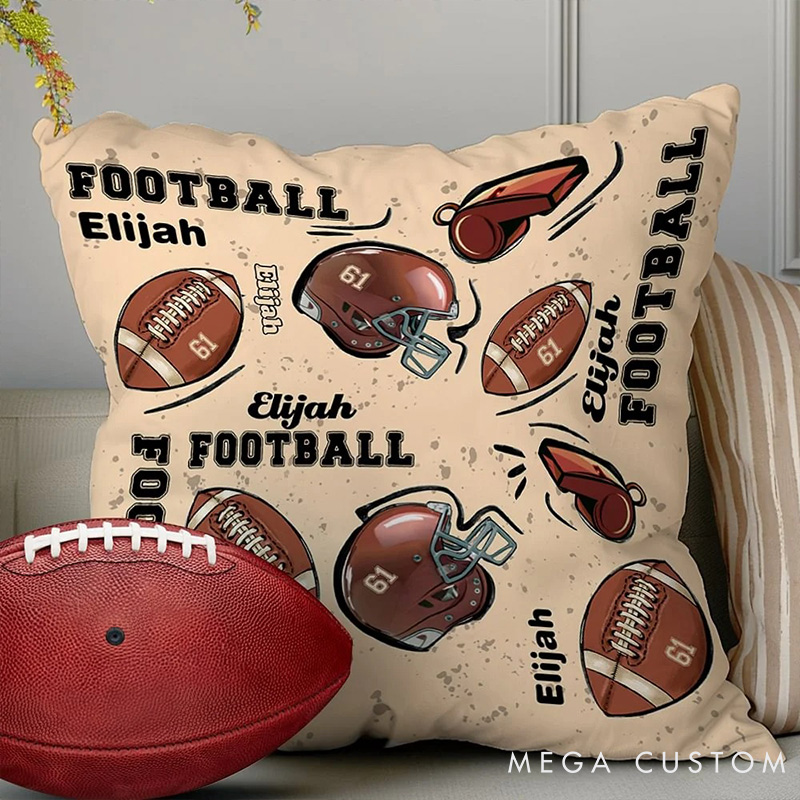 Personalized American Football Throw Pillow with Custom Name, Jersey Number, and Unique Design