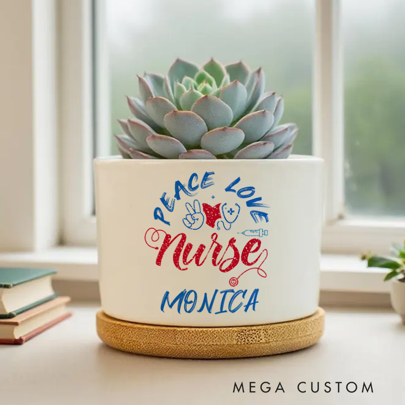 Personalized Nurse Planter Peace Love Nurse Design Custom Flower Pot