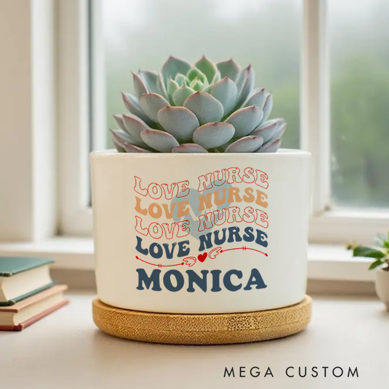 Personalized Nurse Planter Love Nurse in Heart Design Custom Flower Pot