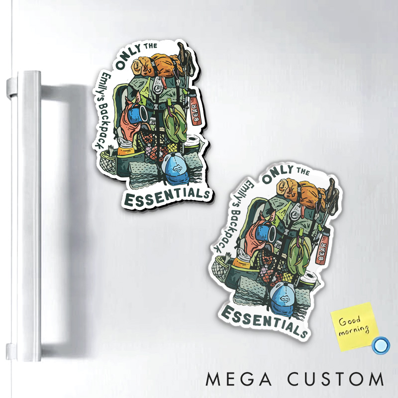 Personalized Only The Essentials Refrigerator Magnets Hiking Backpacking Camping Magnets for Travelers Outdoors Lover Gift