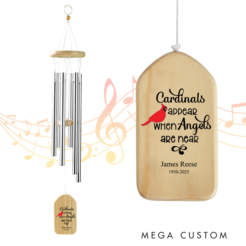 Personalized Cardinal Wind Chime Memorial Chime for Loss of Loved One Red Cardinal Bereavement Gifts Wind Chime Sympathy Gifts