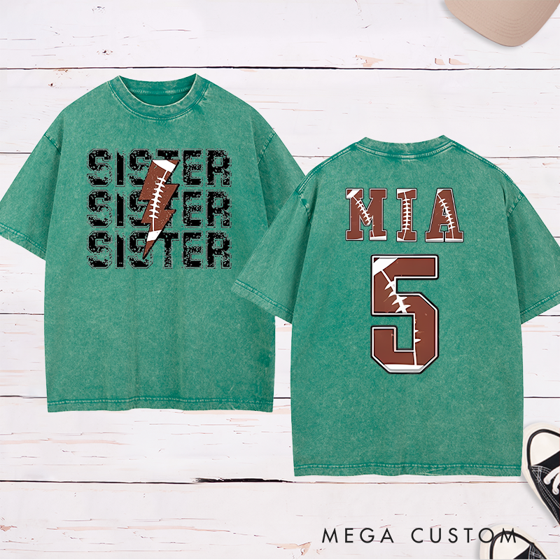 Personalized American Football and Rugby Sister Washed T-Shirts with Custom Name and Number