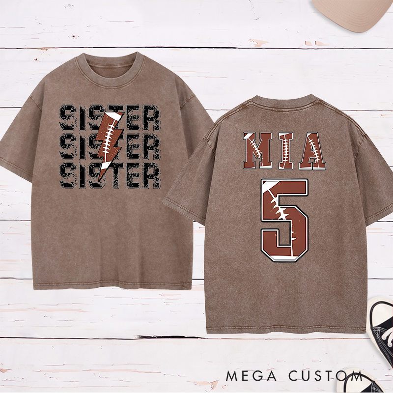 Personalized American Football and Rugby Sister Washed T-Shirts with Custom Name and Number
