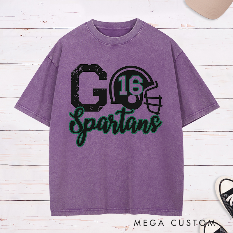 Personalized American Football Washed T-Shirts Featuring Custom Your Team Name and Number on the Front