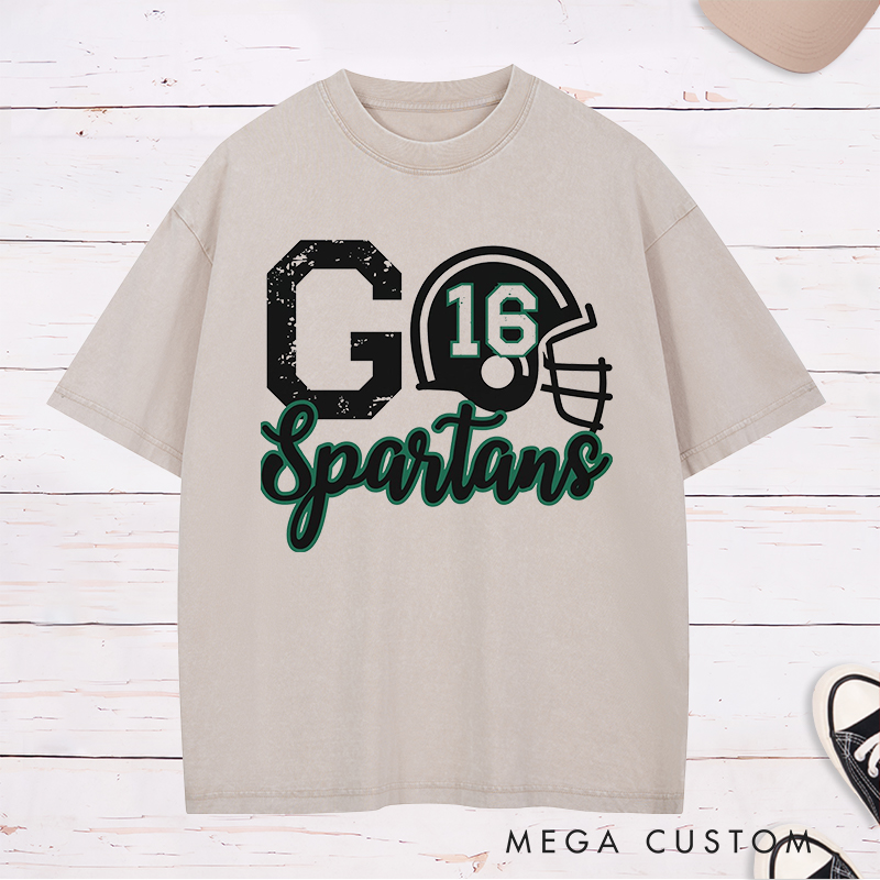 Personalized American Football Washed T-Shirts Featuring Custom Your Team Name and Number on the Front