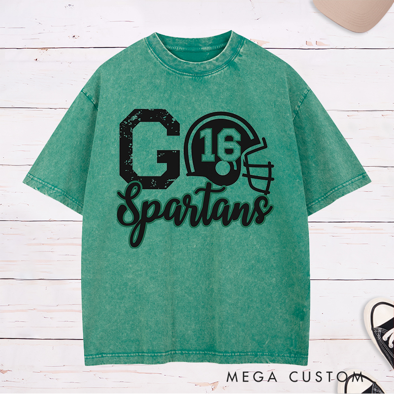 Personalized American Football Washed T-Shirts Featuring Custom Your Team Name and Number on the Front