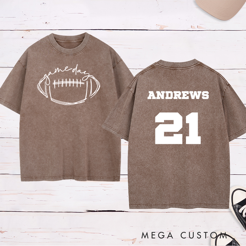Personalized American Football and Rugby Washed T-Shirt with Custom Name and Number for Game Day