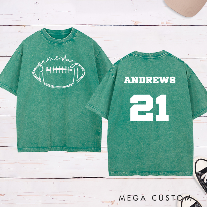 Personalized American Football and Rugby Washed T-Shirt with Custom Name and Number for Game Day