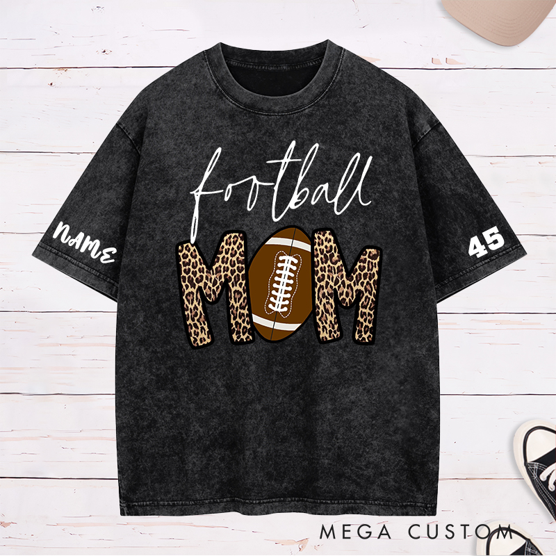 Personalized American Football Mom Washed T-Shirts with Custom Name and Number for Mother's Day
