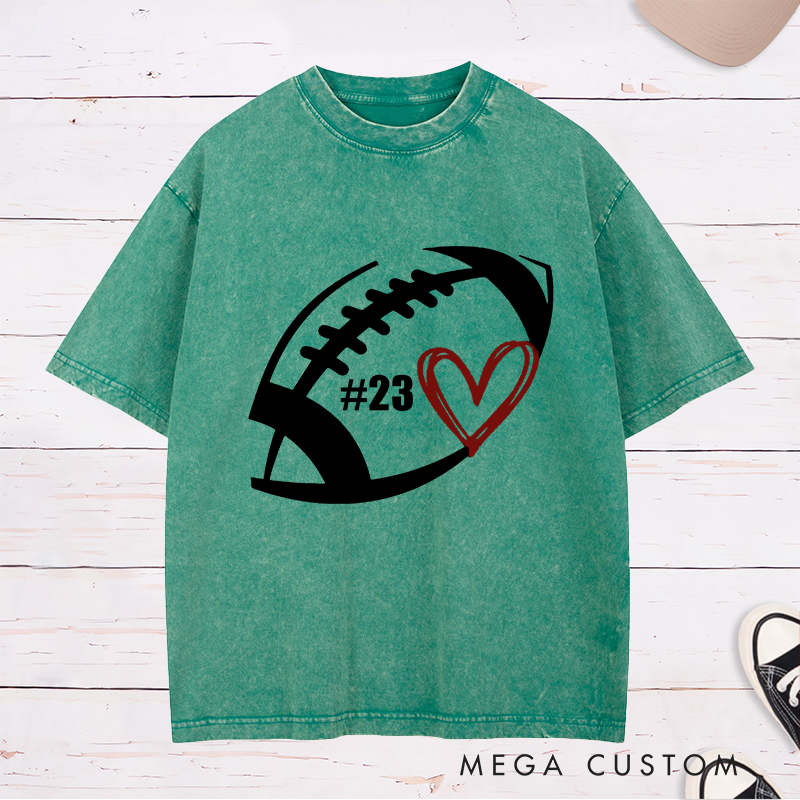Personalized American Football and Rugby Washed T-Shirts Featuring Custom Number on the Front