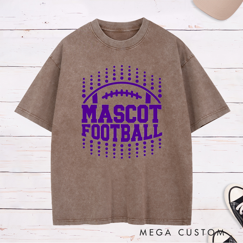 Personalized American Football Washed T-Shirts Featuring Custom Mascot on the Front