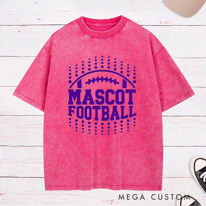 Personalized American Football Washed T-Shirts Featuring Custom Mascot on the Front