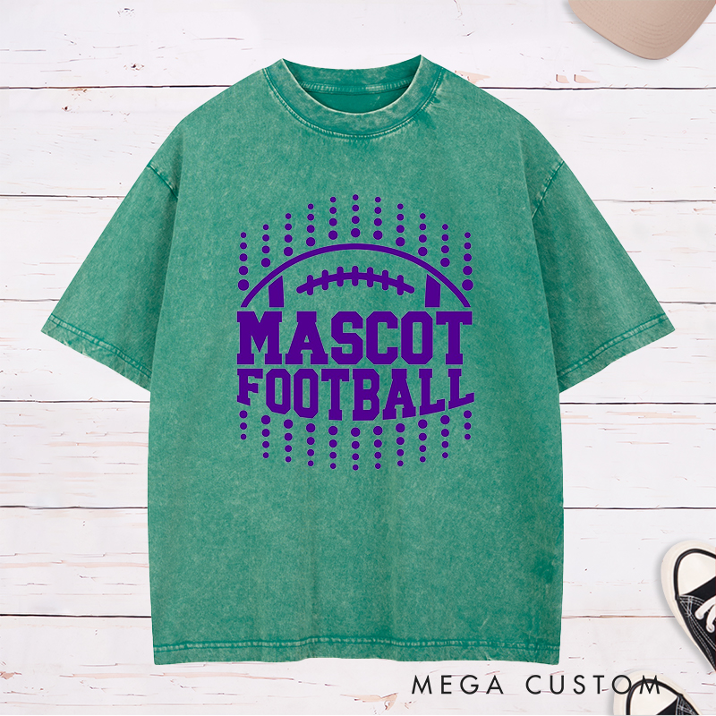 Personalized American Football Washed T-Shirts Featuring Custom Mascot on the Front