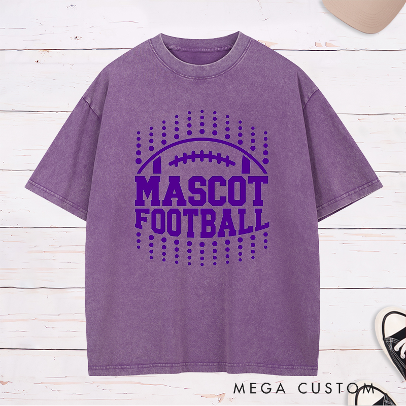 Personalized American Football Washed T-Shirts Featuring Custom Mascot on the Front