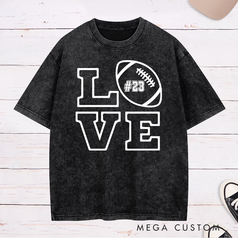 Personalized American Football and Rugby Washed T-Shirts Featuring Custom Team Name for True Fans