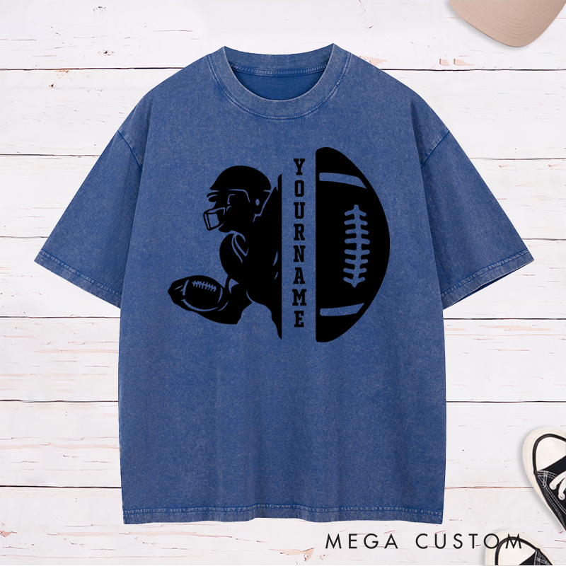 Personalized American Football Washed T-Shirts Featuring Custom Name for Fans