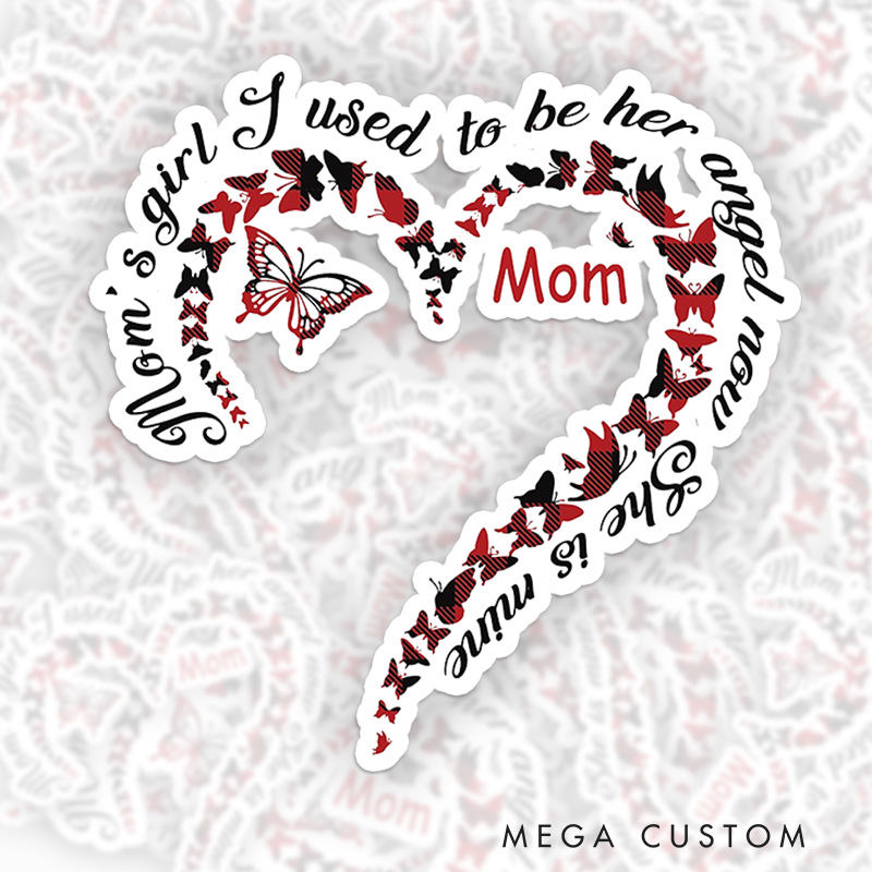 Personalized Mom Memorial Sticker Heart Shaped Butterfly Design Sympathy Gift for Grieving Daughter Loss of Mother