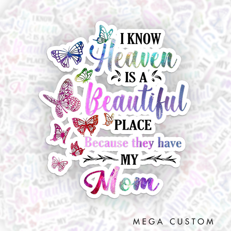 Personalized Mom Memorial Sticker Butterflies Heaven Tribute Journal Sticker Sympathy Gift for Grieving Mom Loss