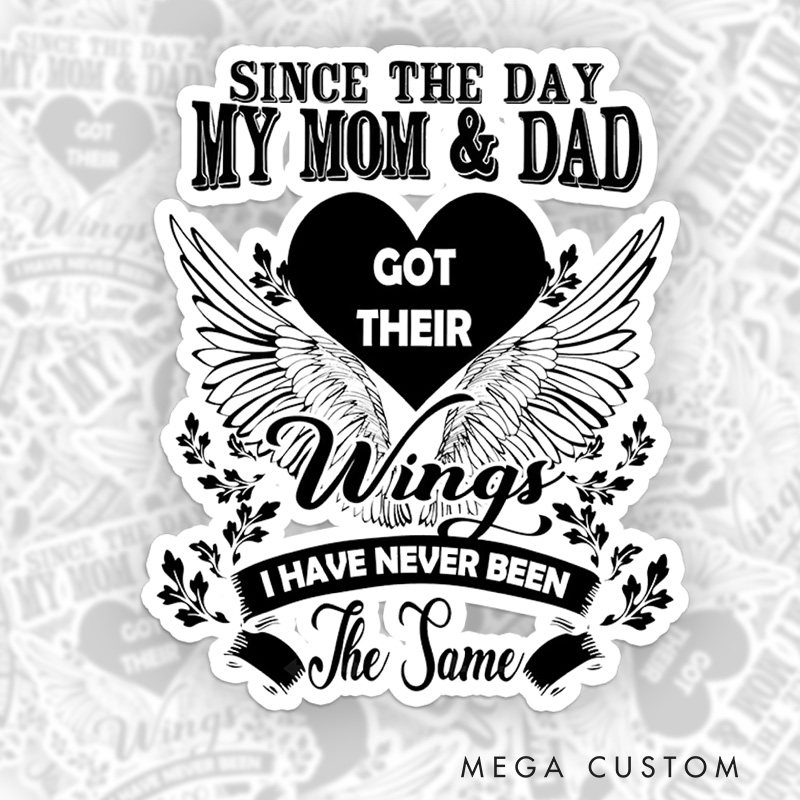 Personalized Mom Dad Memorial Sticker Wings Heart Grief Journey Sympathy Gift for Loss of Parents Tribute