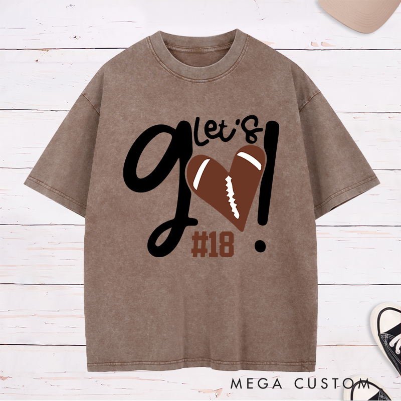 Personalized American Football and Rugby Washed T-Shirts Featuring Custom Number for Let’s Go