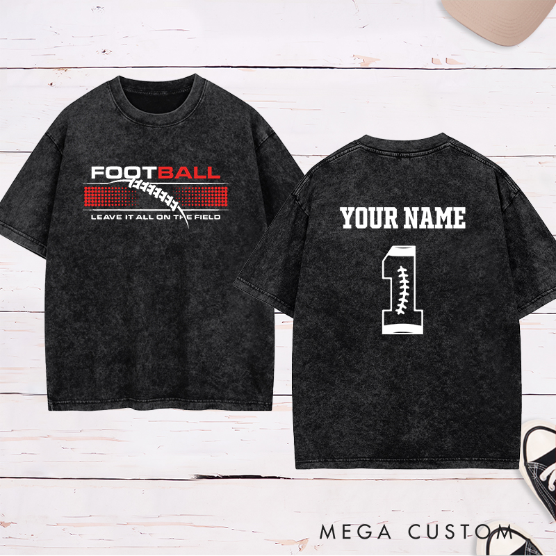 Personalized American Football and Rugby Washed T-Shirts with Custom Name and Numbers for Leave It All on the Field