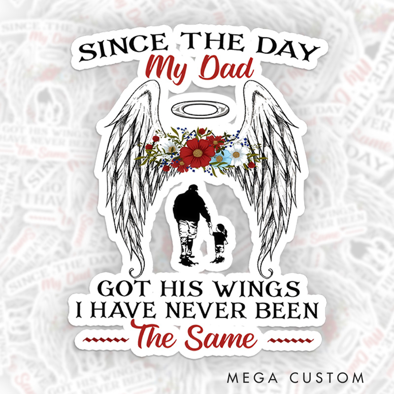 Personalized Dad Memorial Sticker Angel Wings Flower Wreath Sympathy Gift for Loss of Dad Grieving
