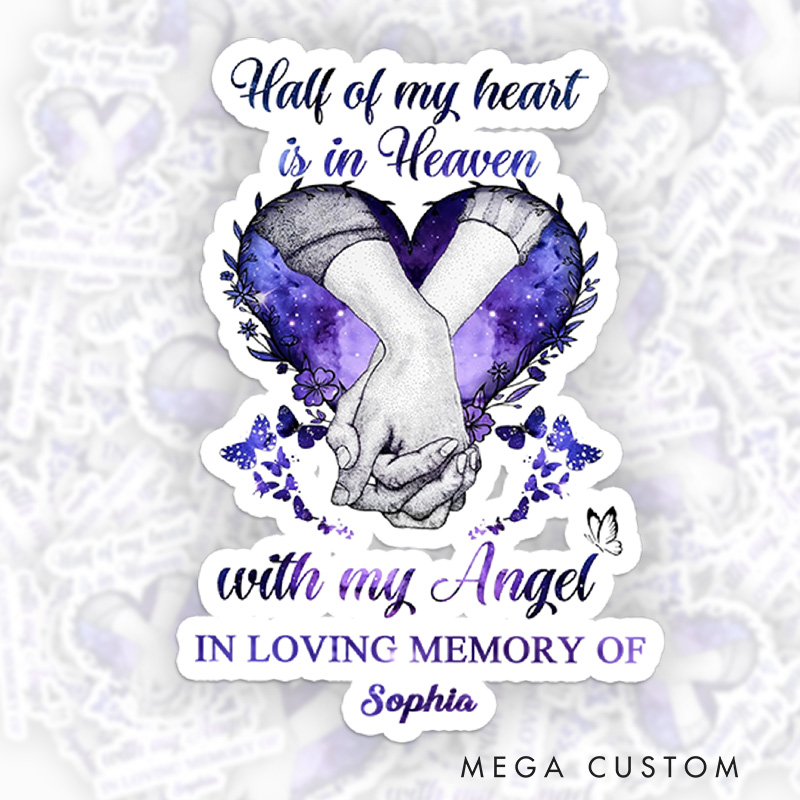 Personalized Custom Name Memorial Sticker Holding Hands Starry Heart Half of My Heart Sympathy Gift for Loss of Loved One Grieving