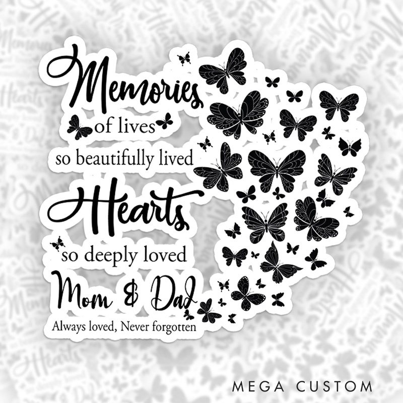 Personalized Always Loved Memorial Sticker Butterfly Mom Dad Sympathy Gift for Loss of Parents Tribute