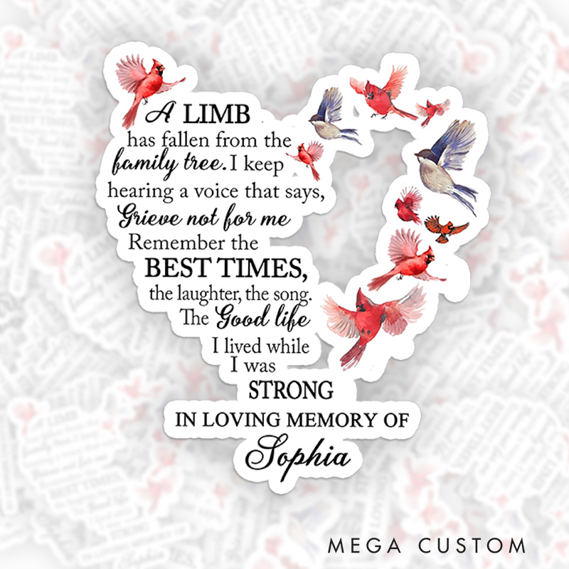 Personalized Custom Name Memorial Sticker Watercolor Birds Heart Poem Sympathy Gift for Loss of Loved One Tribute