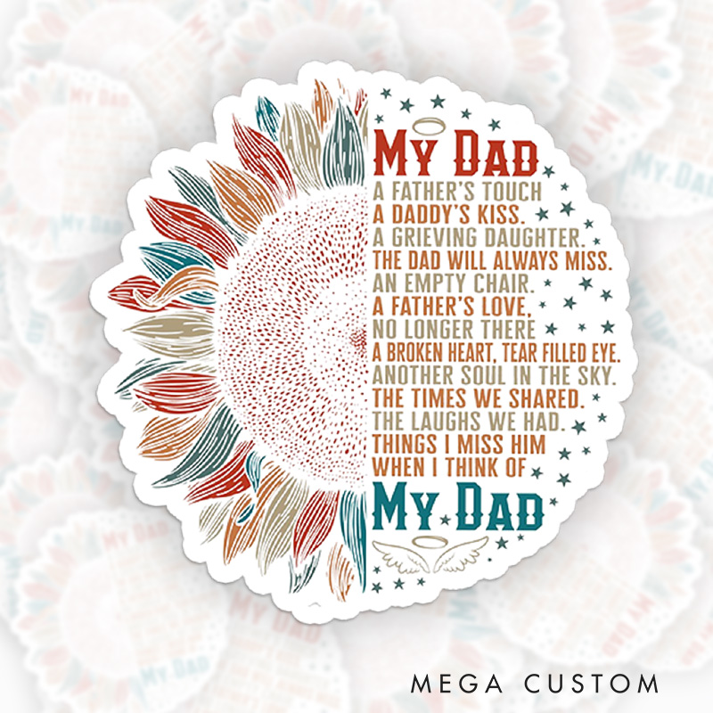 Personalized Custom Name Dad Memorial Sticker Sunflower Design My Dad Sympathy Poem Gift Loss of Father