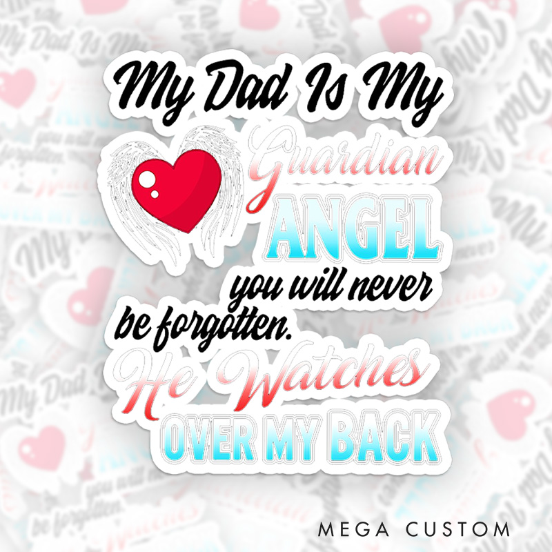 Personalized Dad Memorial Sticker Guardian Angel Winged Heart Watches Over Sympathy Gift Loss of Father