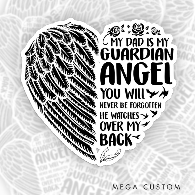 Personalized Dad Memorial Sticker Eternal Guardian Angel Winged Heart Never Forgotten Sympathy Gift Loss of Father
